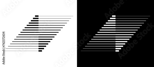 Transition parallel lines in triangles. Abstract art geometric background for logo  icon  tattoo. Black shape on a white background and the same white shape on the black side.