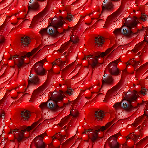 Seamless pattern of shiny red spheres closely packed together, creating a textured background.