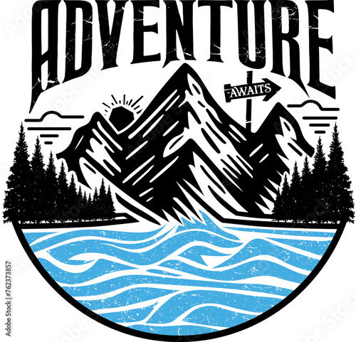 Adventure awaits outdoor t shirt design illustration