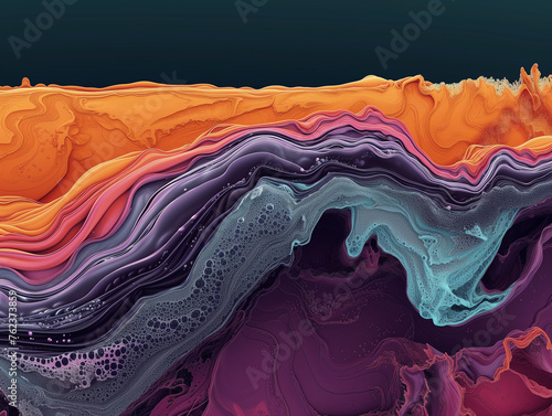 simulation of a turbulent flow of a fluid with several phases in different colors