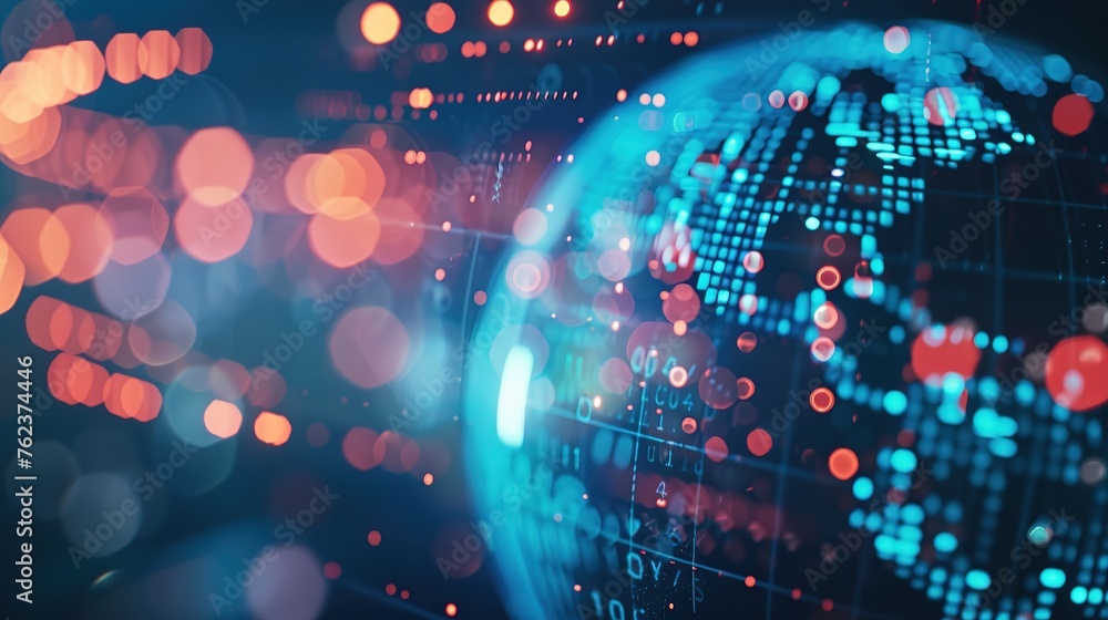 custom made wallpaper toronto digitalNeon digital projection of a globe with a map of the earth, isolated on a dark blue background. Information technology, communications and networking concept