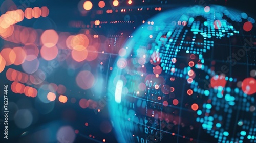 Wallpaper Mural Neon digital projection of a globe with a map of the earth, isolated on a dark blue background. Information technology, communications and networking concept Torontodigital.ca