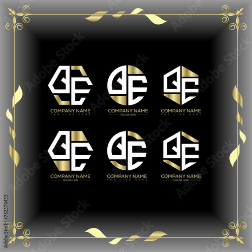 QE letter luxury logo set design.QE monogram polygonal and circle shape vector. QE luxury design.