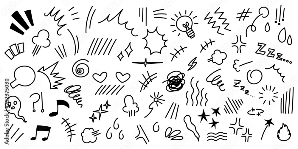 Obraz premium Anime line effects. Manga comic big collection of movement doodles