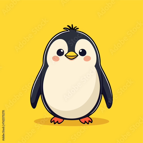Cute Kawaii Penguin Vector Clipart Icon Cartoon Character Icon on a Lemon Yellow Background