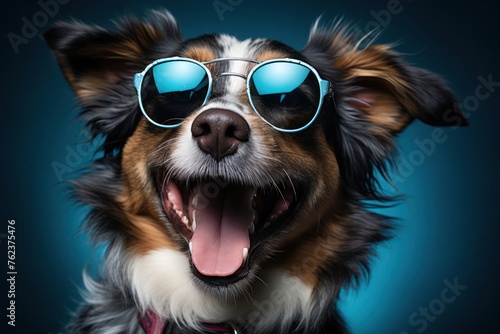 Smiling Dog Wearing Sunglasses Poses for Camera Generative AI © Johnathan