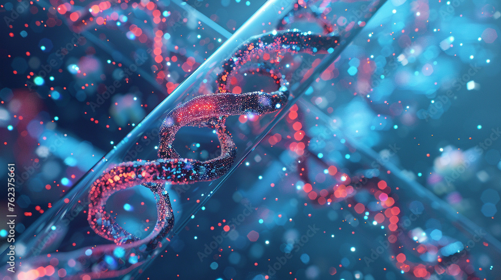 A 3D animation backdrop highlighting a magnified view of DNA strands ...