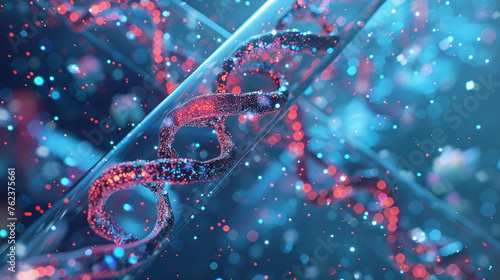A 3D animation backdrop highlighting a magnified view of DNA strands within a medical test tube rendered in a unique style conveying the intricacies and marvel of biotechnology.