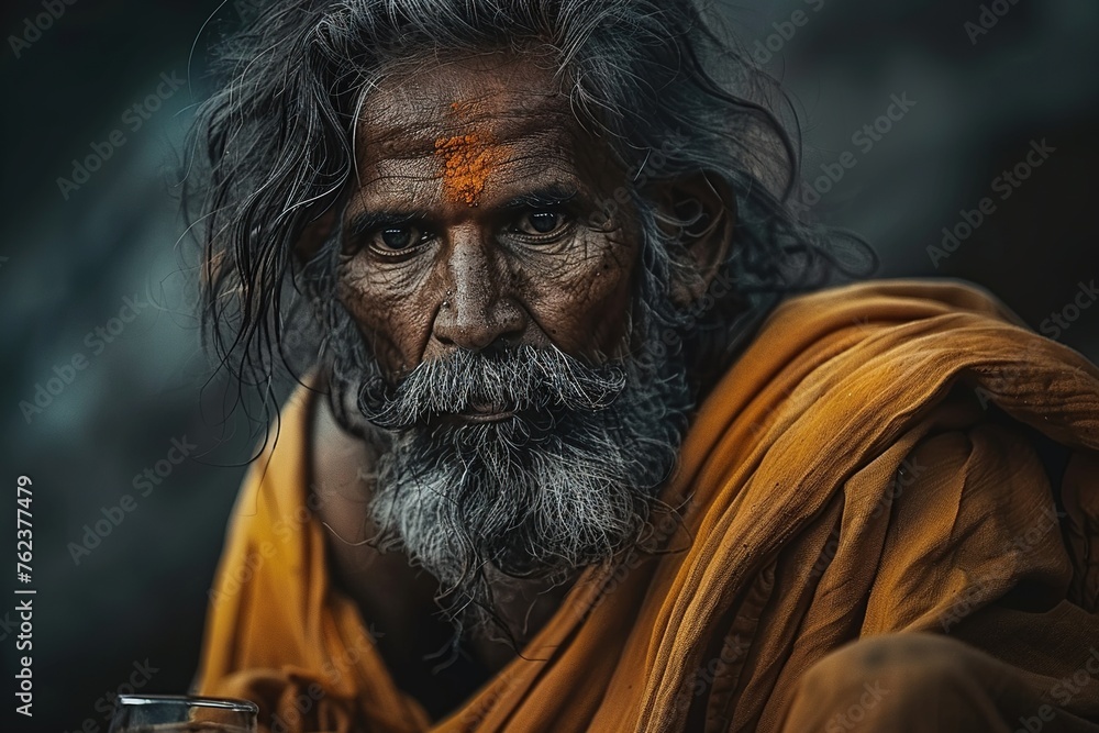 old man from india with beard looking at camera - obrazy, fototapety, plakaty 