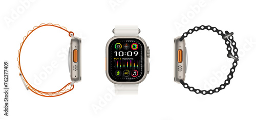 Realistic vector set of Apple Watch Ultra. Vector illustration.