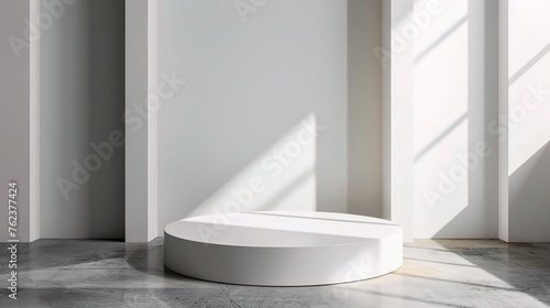 White podium. Pedestal. Scene. Minimal wall scene for mockup product