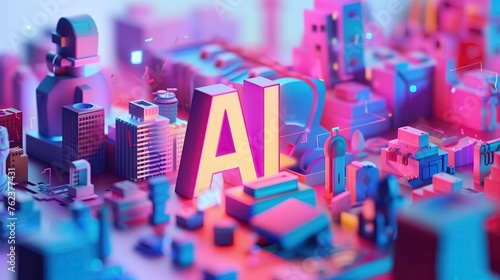 AI-Powered Metropolis, Keywords: AI, artificial, intelligence, futuristic, cityscape, vibrant, urban, development, smart, cities, technology, metropolis, neon, colorful, modern, digital