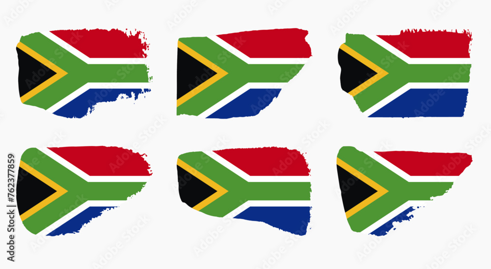 South Africa flag set with palette knife paint brush strokes grunge texture design. Grunge brush stroke effect