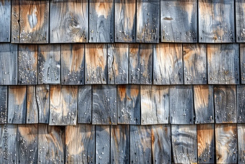 Rustic Aged Wooden Shingle Siding Texture for Architectural Backgrounds and Patterns photo