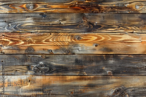 Rustic Burnt Wood Texture Background with Distinctive Woodgrain Pattern for Graphic Design photo