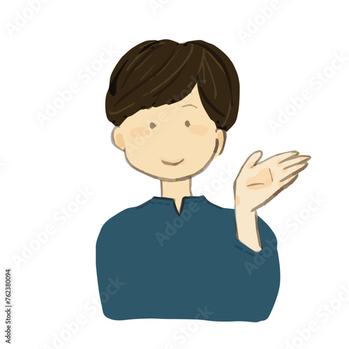手で案内しているショートヘアの子イラスト