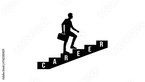 Career Growth emblem,man walks up the stairs,  black isolated silhouette