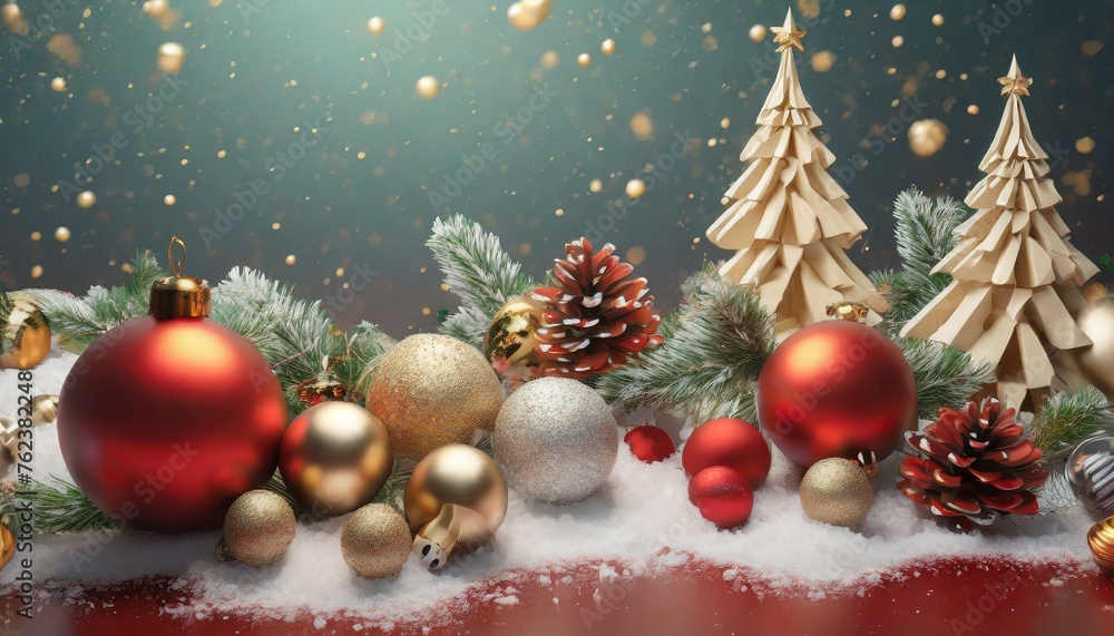 Christmas tree and decorations 3D background