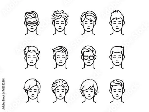 いろいろな髪型の男性のベクターイラストセット