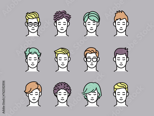 いろいろな髪型の男性のベクターイラストセット
