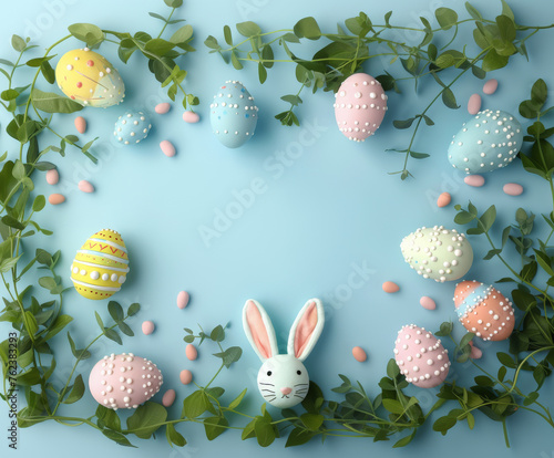 Easter Bunny Decorative Eggs Rabbit Ears Background Design Promotion Sale Event Copy Space