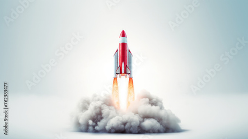 Infinite Possibilities: Rocket Launch with Flames and Smokes and Light Background - Symbolizing Business Startup, Rapid Growth, Innovation, and Expansion