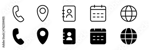 Contact us icon set. Line and glyph contact us collection. Web icon vector set photo