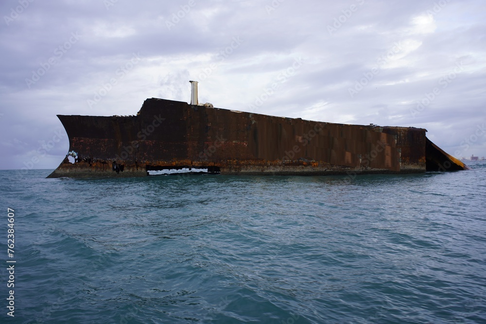 Old shipwreck 37 years old on the Atlantic coast near Fortaleza, originally built at a Spanish shipyard in Cardíz. Fortaleza - Ceará, Brazil, March 9, 2024.