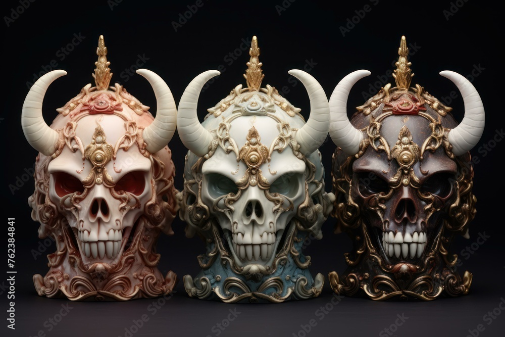 Baroque Rococo skull. Skull fantasy dark. Generate Ai