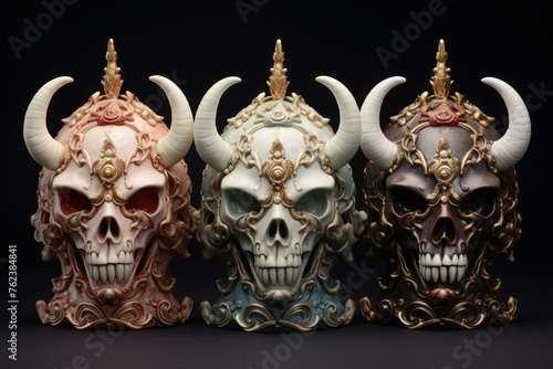Baroque Rococo skull. Skull fantasy dark. Generate Ai