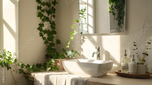 Scandinavian-Inspired Bathroom Vanity with Thriving Swedish Ivy photo