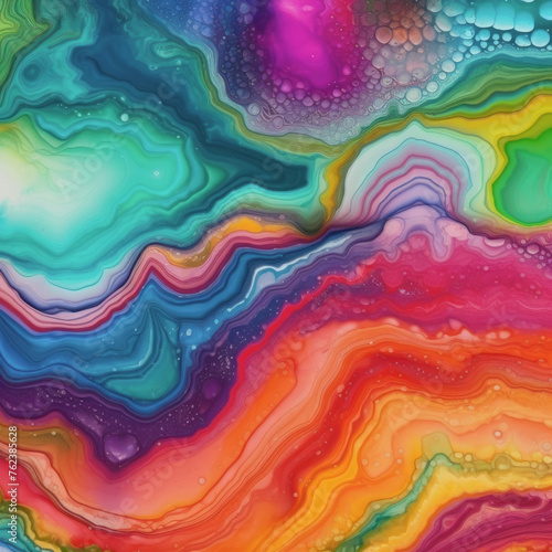 Fluid art painting with vibrant abstract swirls