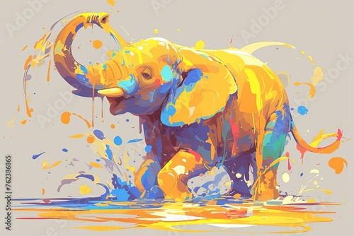elephant, colorful paint splash background