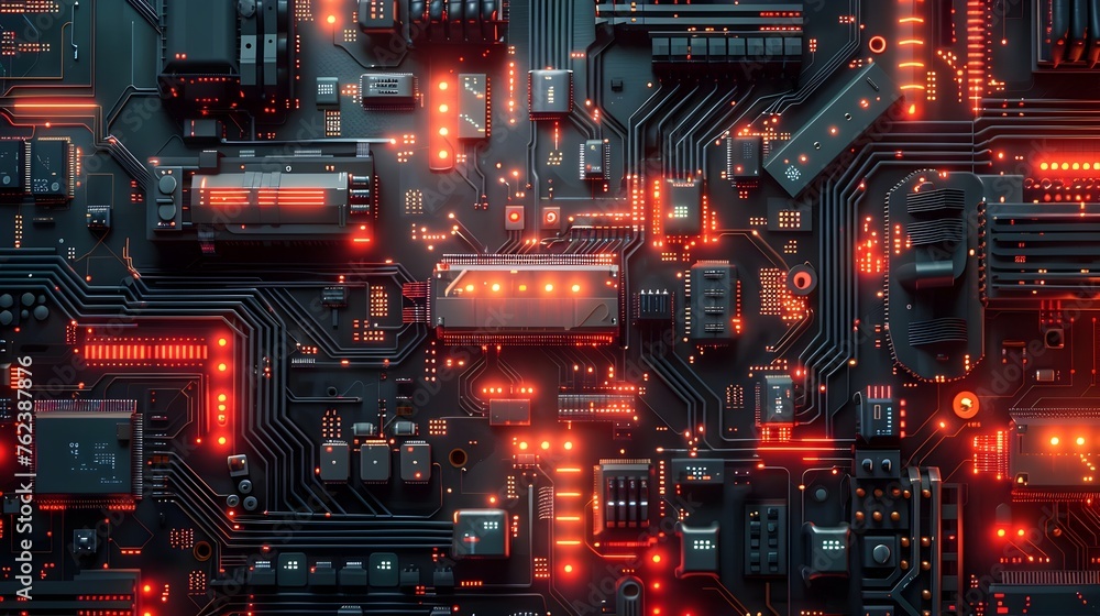 Pulsing Circuit Board Backdrop Showcasing Technological Innovation and Digital