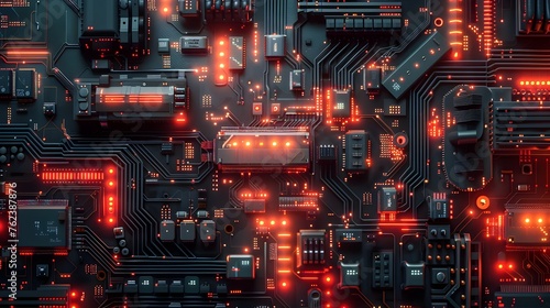Pulsing Circuit Board Backdrop Showcasing Technological Innovation and Digital