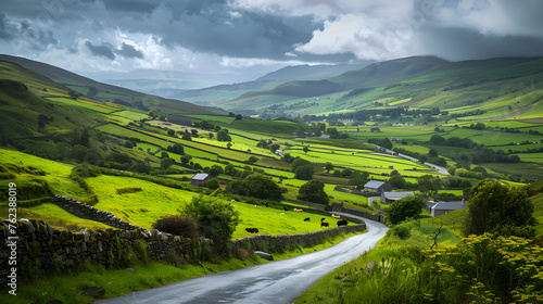 Rolling Green Hills under a Radiant Sky: A Classic Image of Irish Countryside © Troy