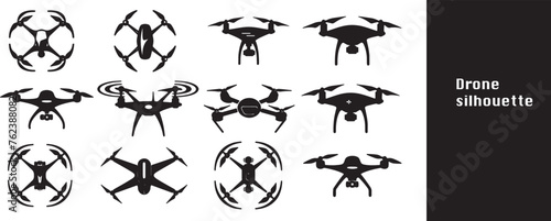 set of simple drone logos, black on white, four propellers
