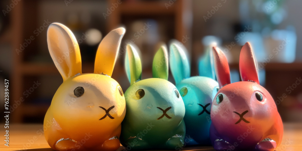 easter bunny set colorful with eggs 