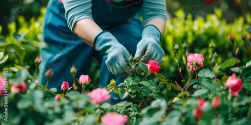 A gardener trims rose bushes and plants seedlings, emphasizing the right tools for spring tasks.
