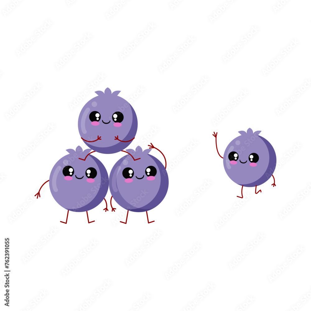 Cute Blueberries Sticker, Vector Illustration Cute Blueberries Sticker, Vector Illustration