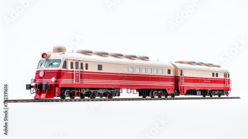 Intricately Detailed Vintage Red and Cream Diesel Locomotive Model on a Straight Track