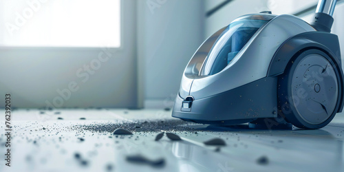 A sleek vacuum cleaner effortlessly picks up crumbs and pet hair, leaving floors spotless