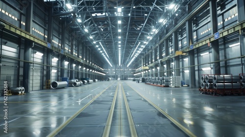 an aluminum roll warehouse, captured with a wide-angle lens to emphasize scale and efficiency in industrial operations.