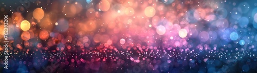 A dreamy scene of out-of-focus bokeh lights in soft pastel colors pinks, purples, blues set against a dark, muted background.