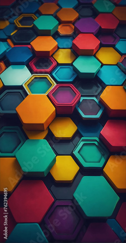 abstract futuristic colorful background with hexagons vertical 