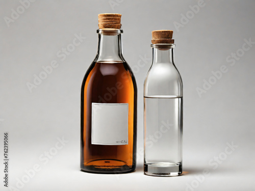 Beverage glass bottles and glasses.Isolated.