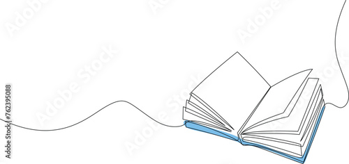 continuous one line of opened book for school education. book day vector illustration