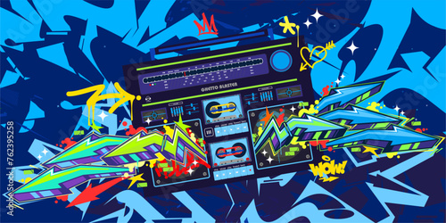 Abstract Detailed Ghetto Blaster Urban Style Hiphop Graffiti Street Art Vector Template