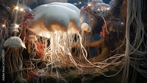 Microscopic fungi growing in a forest of tangled wires and cables photo