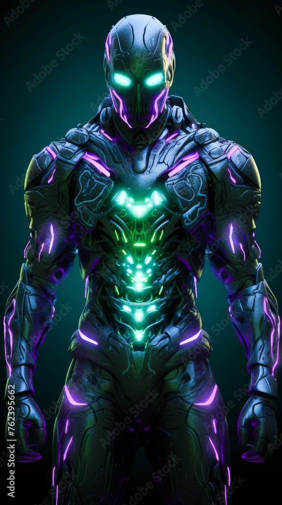 A warrior of the future equipped with advanced technology and armed with a neon infused weapontechnologysci fineon A warrior of the future equipped with advanced technology and armed with a neon infused weapontechnologysci fineon
